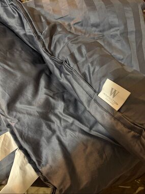 Wamsutta Deep Gray with contrast stripe Reversible, thick, warm.. Like new!